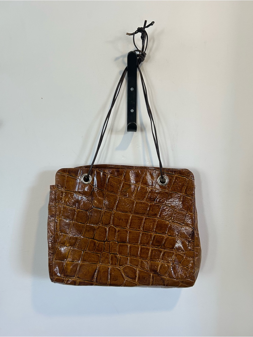 Classic Croc-Embossed Leather Tote in Brown